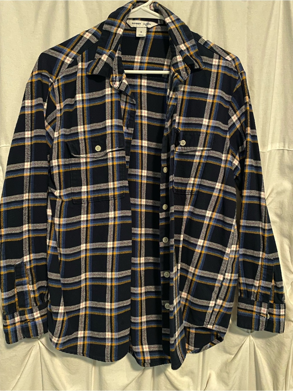 Unisex Plaid Button-Up Shirt - Navy, White & Yellow